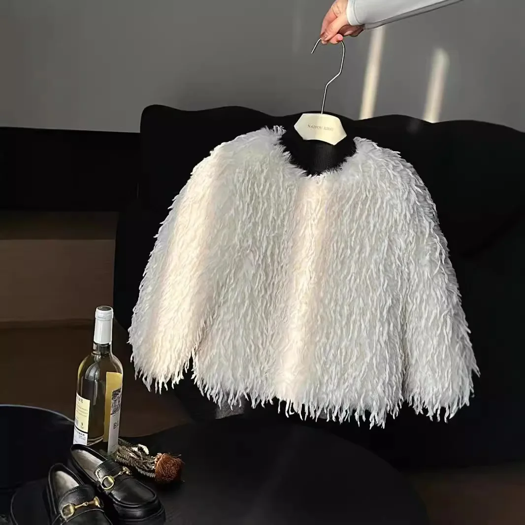 autumn winter baby Girls Coat Childrens Clothing Korean Fashion Warm Feather Fur jacket Casual Simple Daily outwear