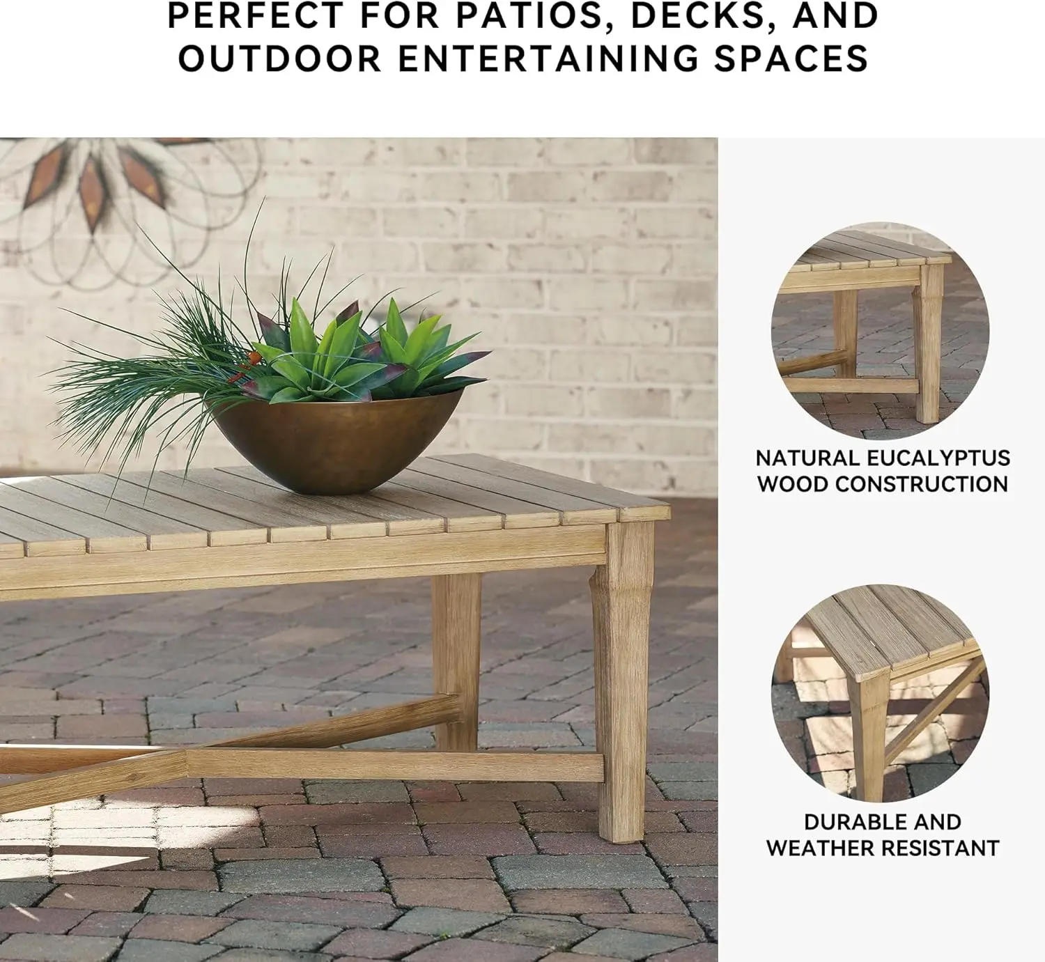 [New Arrival!]Outdoor Eucalyptus Carter Hall Patio Coffee Table, Beige