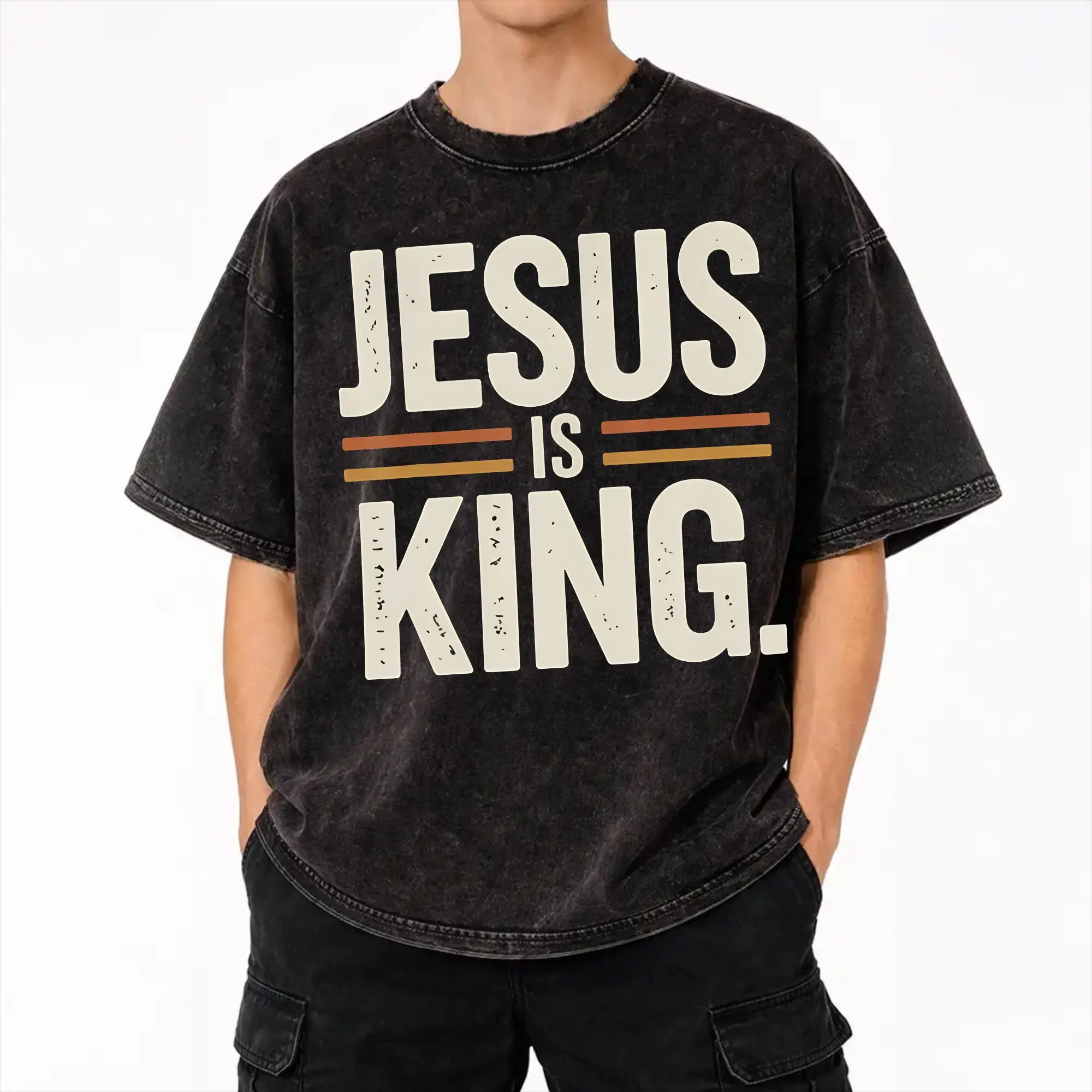 Jesus Is King Bible Verse John 146 Christian Washed T Shirt Streetwear Hip Hop Novelty T-Shirts Tee Shirt Men Women Short Sleeve