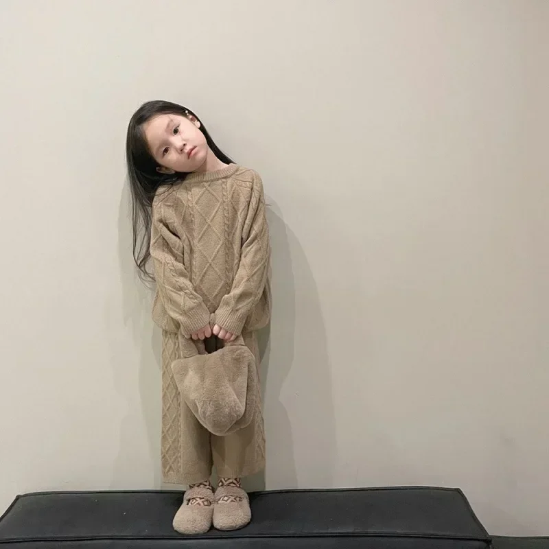 

kids clothes girls knit sweater winter sweater girls clothes 10 12 year sweater korean style Two sets of knitted pants fashion