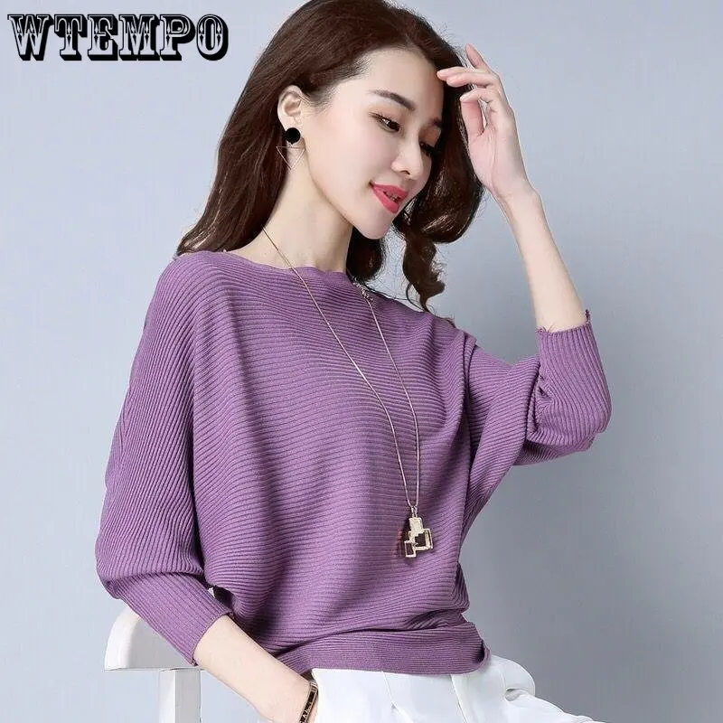 WTEMPO Winter Women Sweater Batwing Sleeve Jersey mujer Oversized Jumper Slash Neck Women\'s Knitted Sweaters Coat