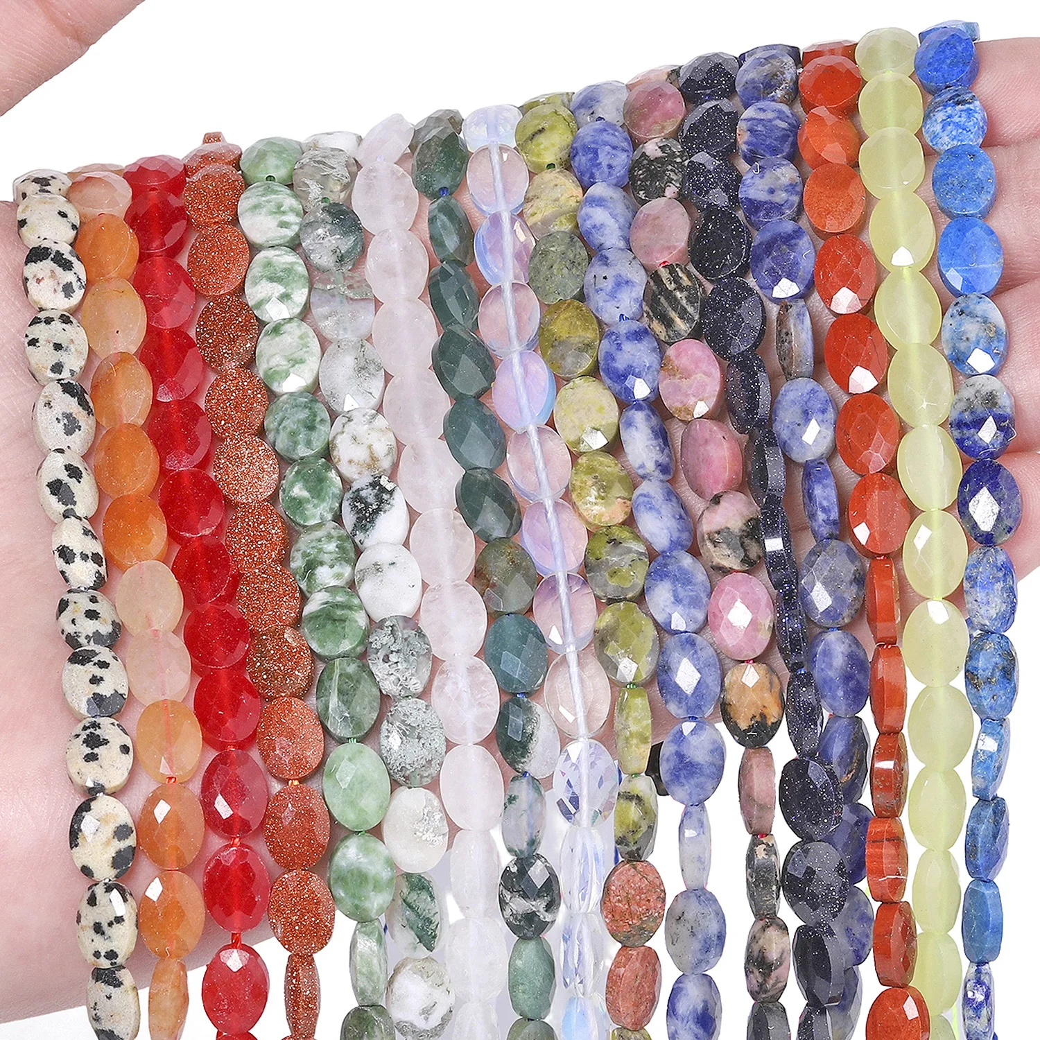 Wholesale 6x8mm Faceted Oval Beads Natural Lapis Lazuli Opal Rhodonite Agate Stone Beads for Jewelry Making Diy Accessories
