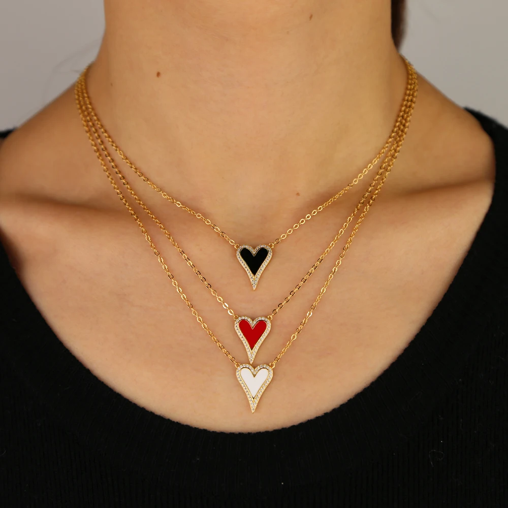 RED BLACK WHITE enamel romantic heart pendant necklace Gold Color girlfriend lover gift lovely heart design new jewelry