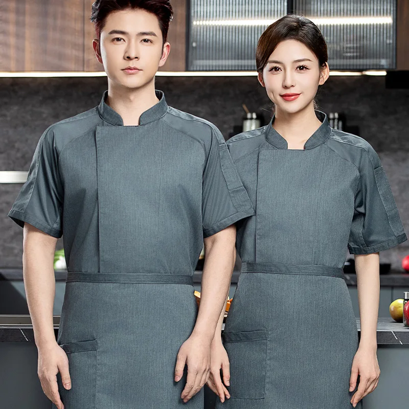 Veste de Chef unisexe en maille respirante, manches courtes, bleu ciel, Service alimentaire, chemise de cuisinier de cuisine, uniforme de serveur