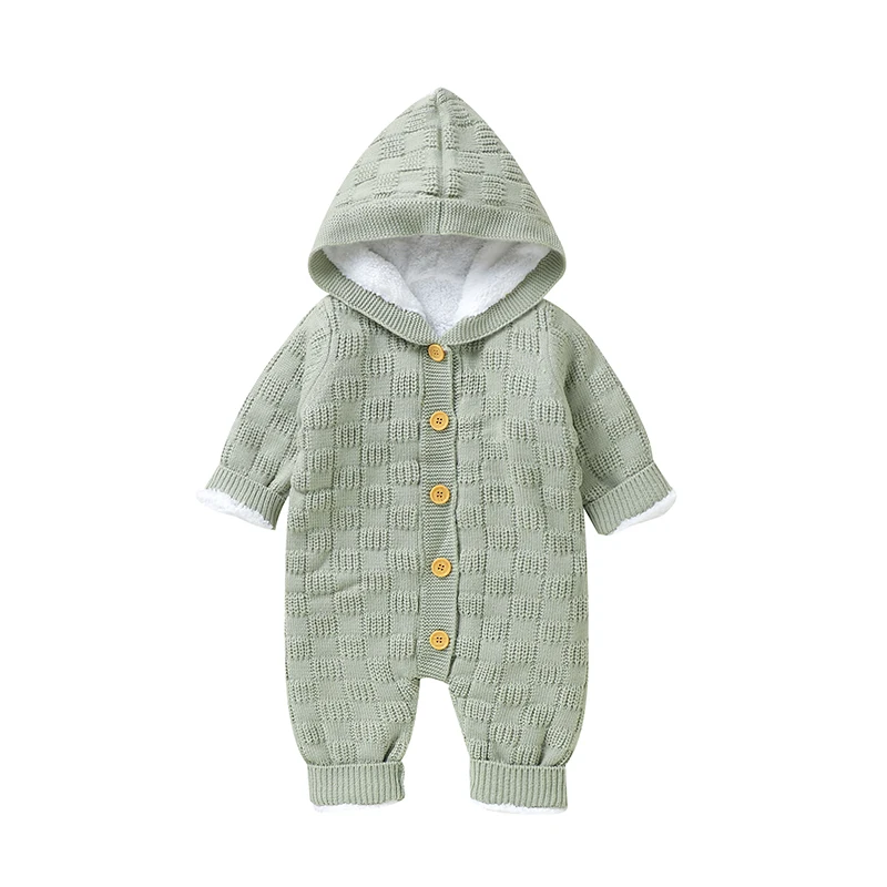 

Autumn Winter Baby Rompers Newborn Boys Girls Fleece Hooded Full Sleeves Jumpsuits Outfits One Piece Infant Knit Playsuits 0-18m