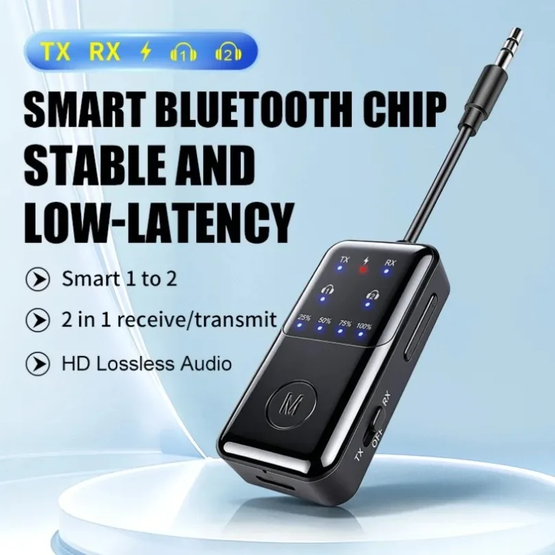 2 In 1 Bluetooth 5.4 Transmitter Receiver Wireless Audio Adapter 3.5mm Jack Dual Pairing Built-in Mic For Car TV PC Headphones gallery 2