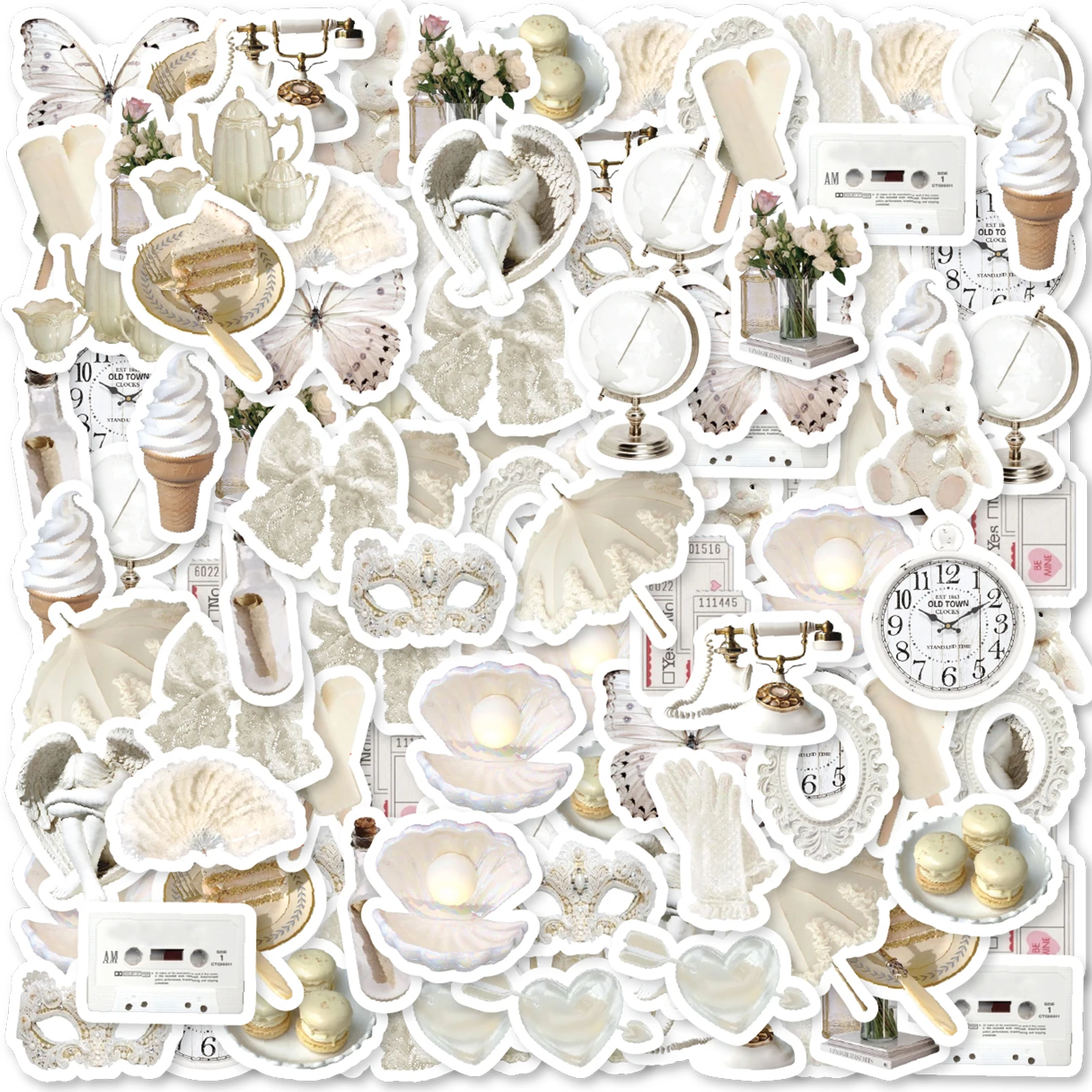 46pcs Butterfly, Ice Cream White Graffiti Stickers Decorated Notebook Diary Suitcase Guitar Classic Toy Scrapbook DIY Decals