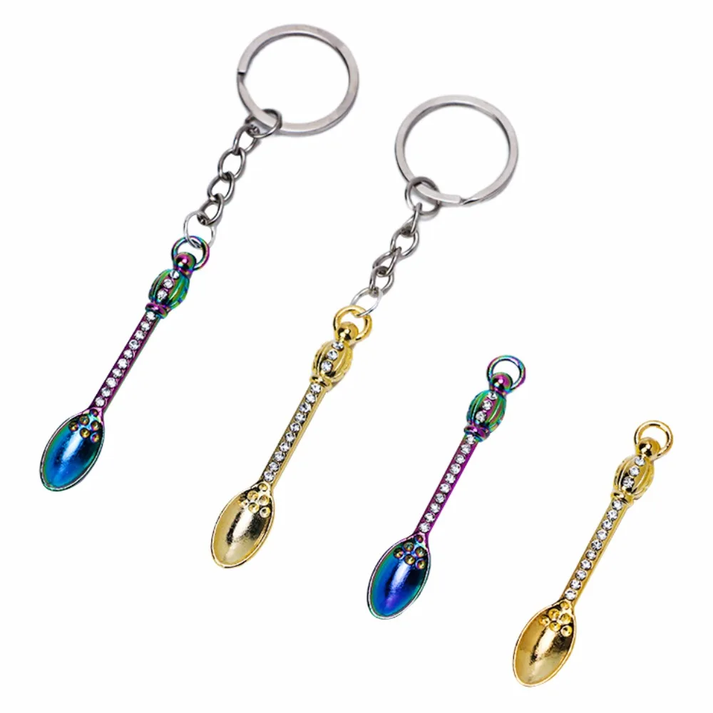 Mini Metal Small Shovel Powder Spoon Micro Tuning Oil Spoon With Chain Portable Coffee Tea Spoon Kitchen Tool Smoking Accessorie