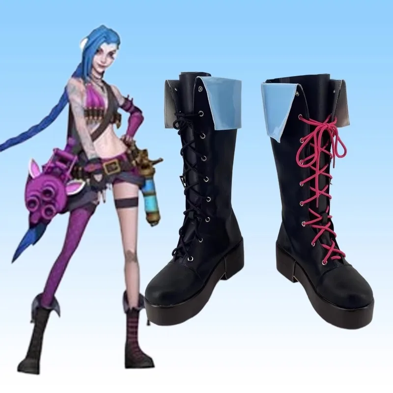 

LOL Arcane Jinx Cosplay Shoes Costume Boots Handmade Faux Leather Boots