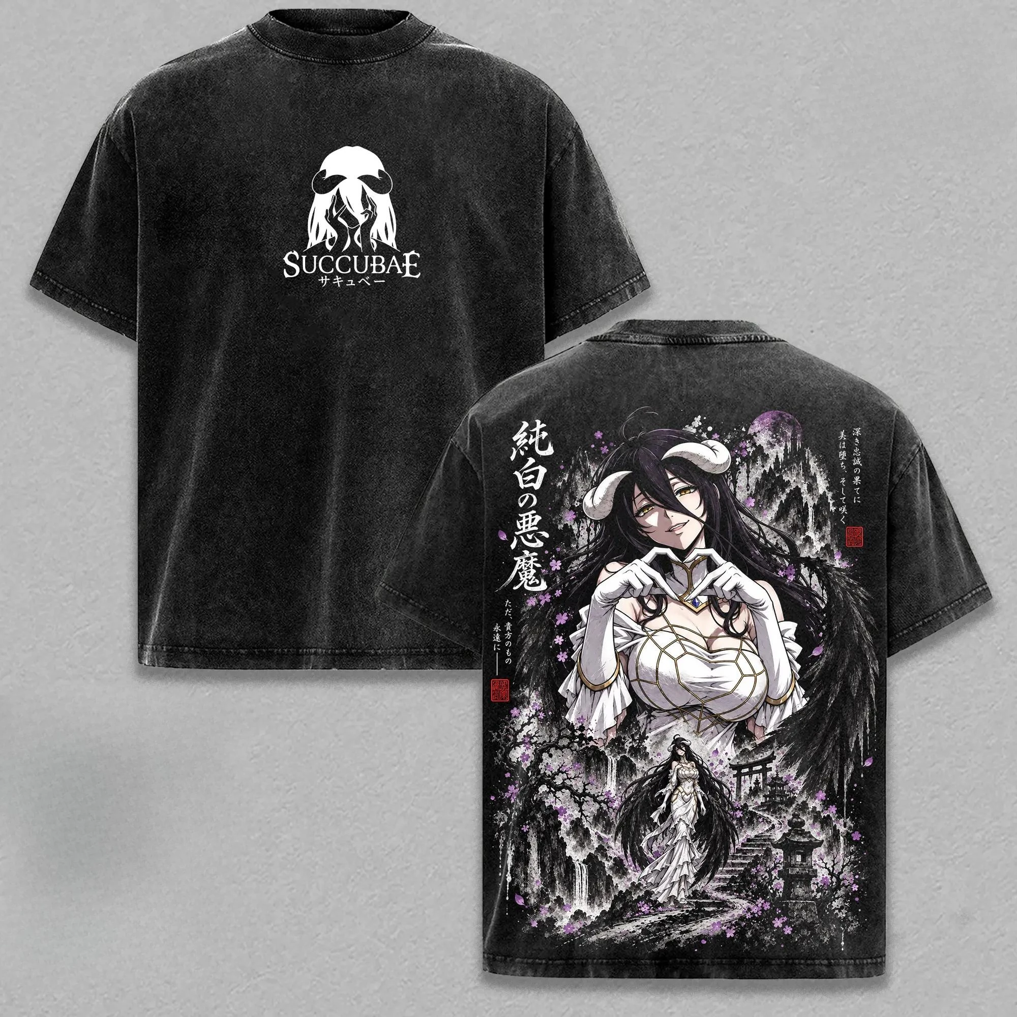 Overlord Albedo Graphic Tee Men Women Short Sleeve Clothing Washed Cotton Tshirt Casual Oversized Streetwear Vintage T Shirt