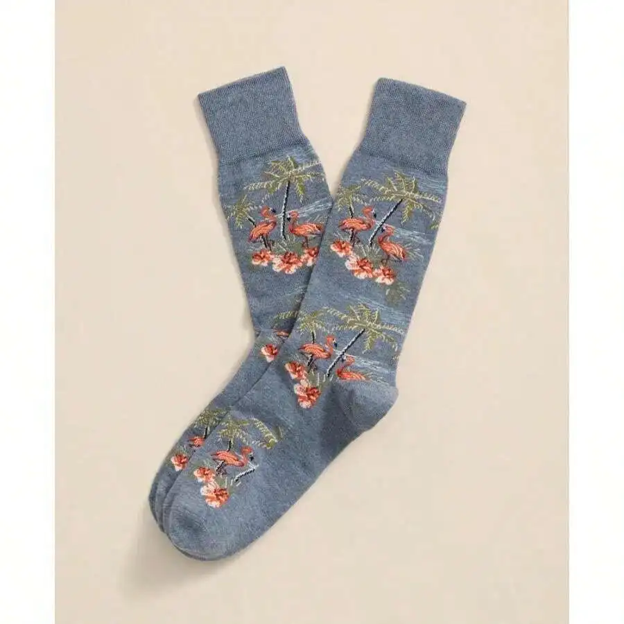 

Cotton Blend Flamingo Palm Tree Pattern Socks For Adults