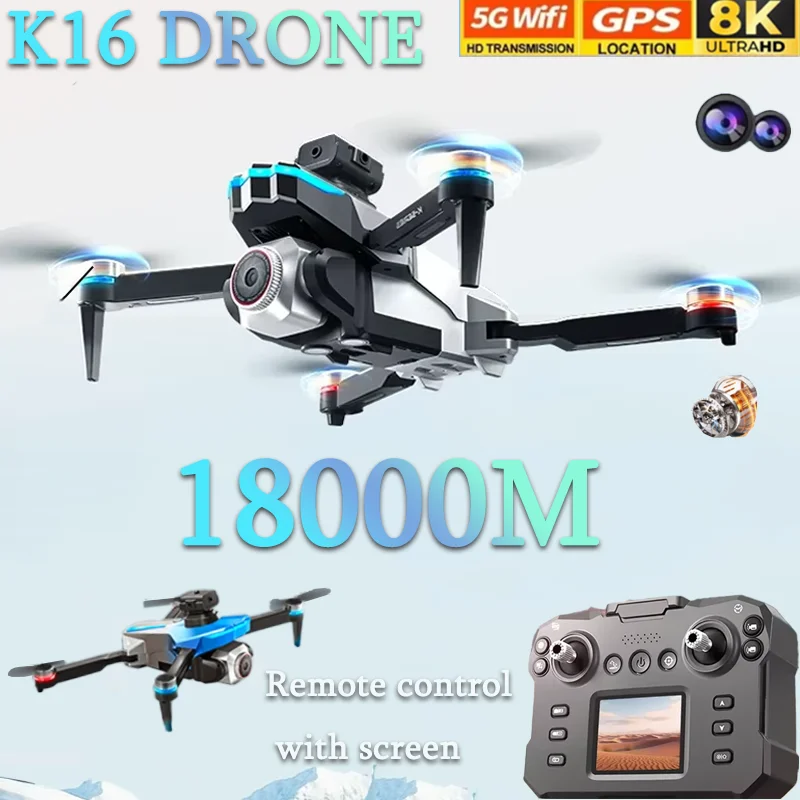 

Дрон K16 MAX с экраном и камерой 8K HD, предотвращение препятствий, складной радиоуправляемый квадрокоптер, игрушка в подарок для детей, аэрофотосъемка