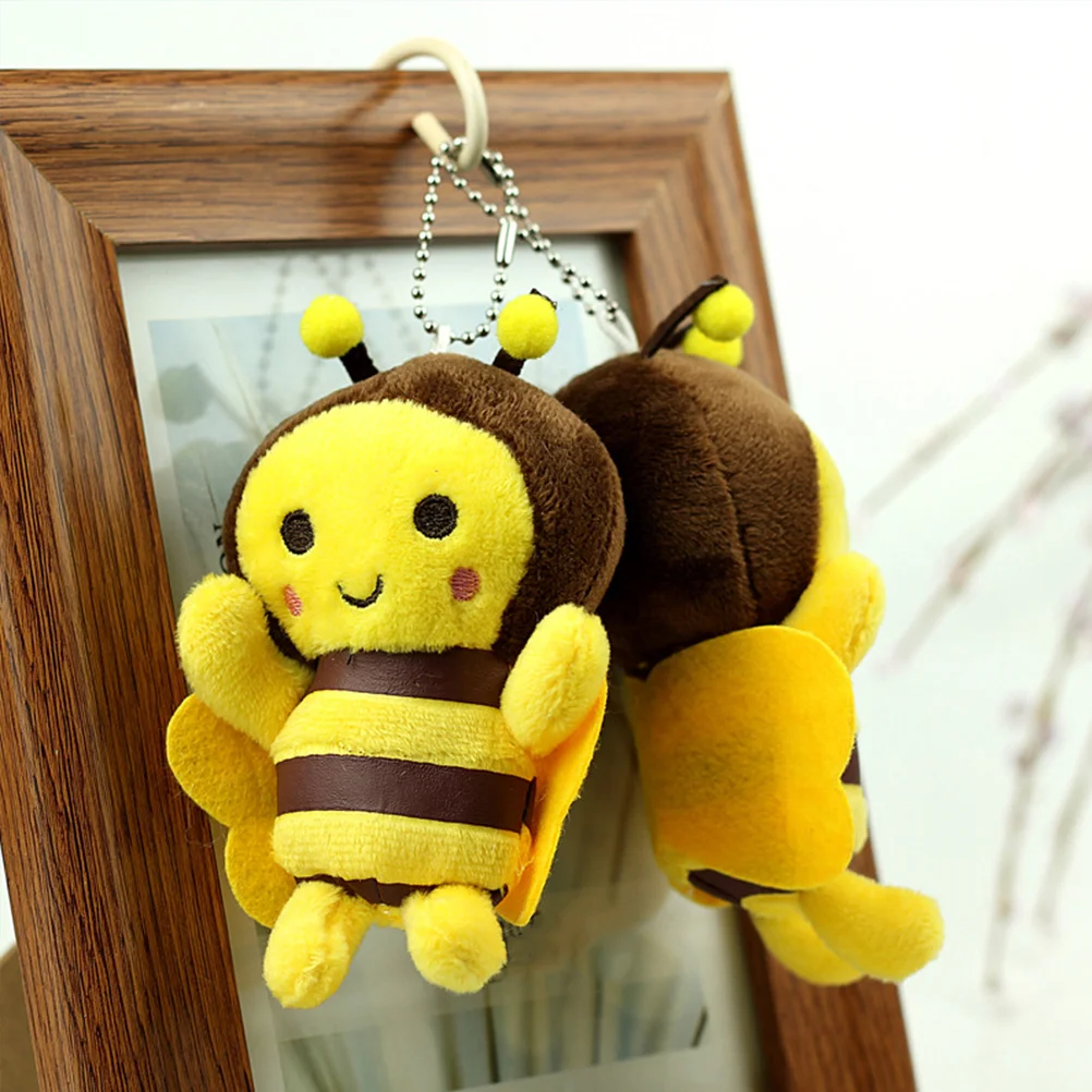 3 Pcs Little Bee Pendant Lovely Keychain Plush Fluffy Backpack Hanging Decor Ornament Toy