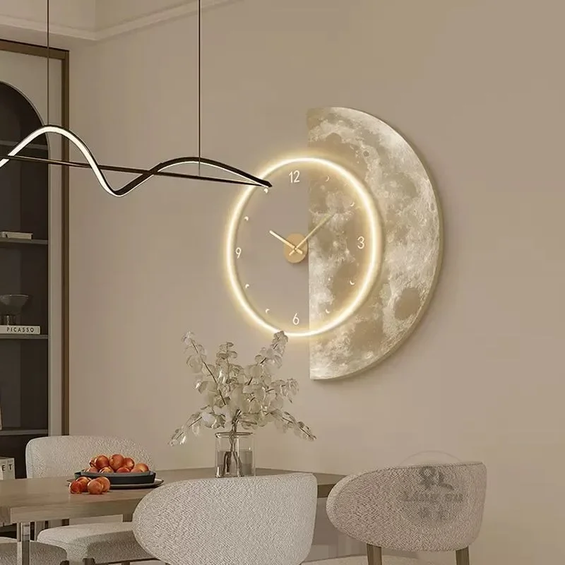 Luxury Modern Wall Clock with LED Display for Home Decor and Interior Design Aesthetic Wall Clock Watch for Dining Room