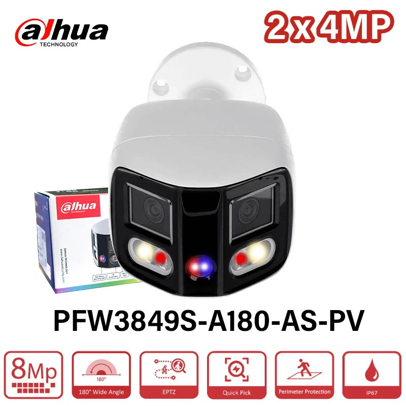 Dahua 8MP 180° Dual Lens Camera TiOC IPC Full Smart Red Blue Light Sound Alarm With EPTZ SMD4.0 Two-way Talk PFW3849S-A180-AS-PV