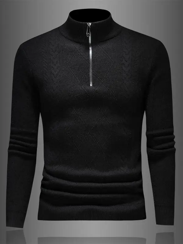 

Winter Thiened Warm Knitted Base irt Men's Sweater High-Quali Youth Faion Zipper High Collar Woolen Top Korean Sle