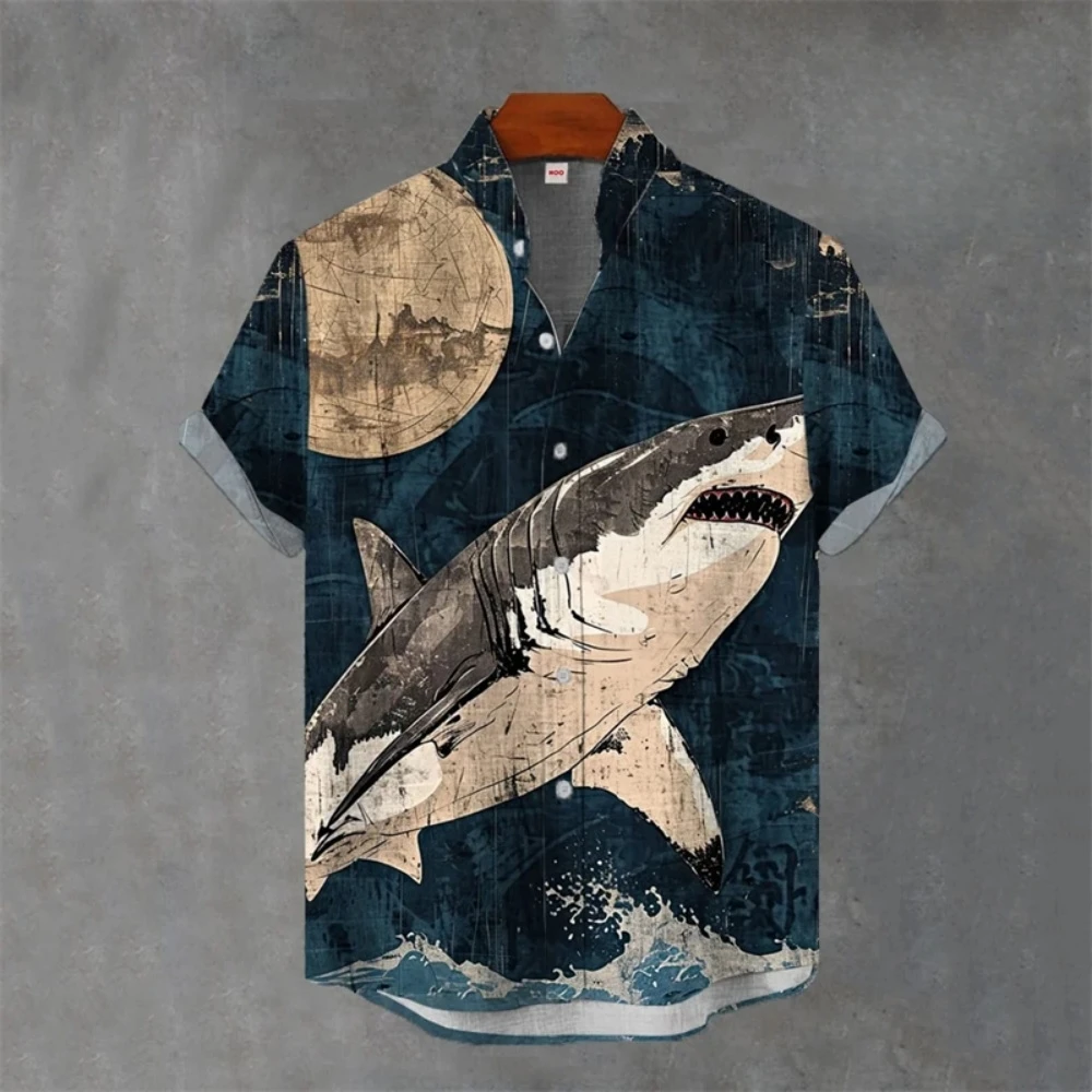 Japanese Cat 3D Animal Graphic Men's Shirt Summer Casual Short Sleeve Tops Hawaiian Shirt Men Oversized Lapel Button T-Shirt Man