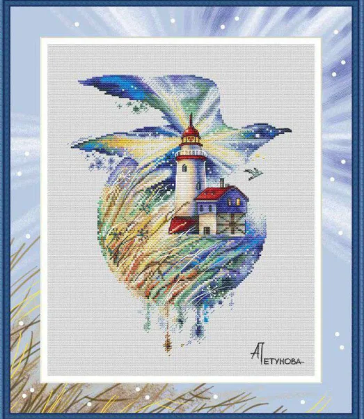 Embroidery Threads for Christmas, Cross Stitch Kits, Embroidery Set, Sunflowers and Letters, Dove Lighthouse, 33-38