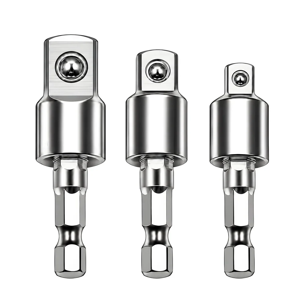 3pcs 1/4 3/8 1/2 Drive Joint Socket Adapter Drill Extension Rod Socket Adapter Socket Extension For Power Drill Swivel Drive
