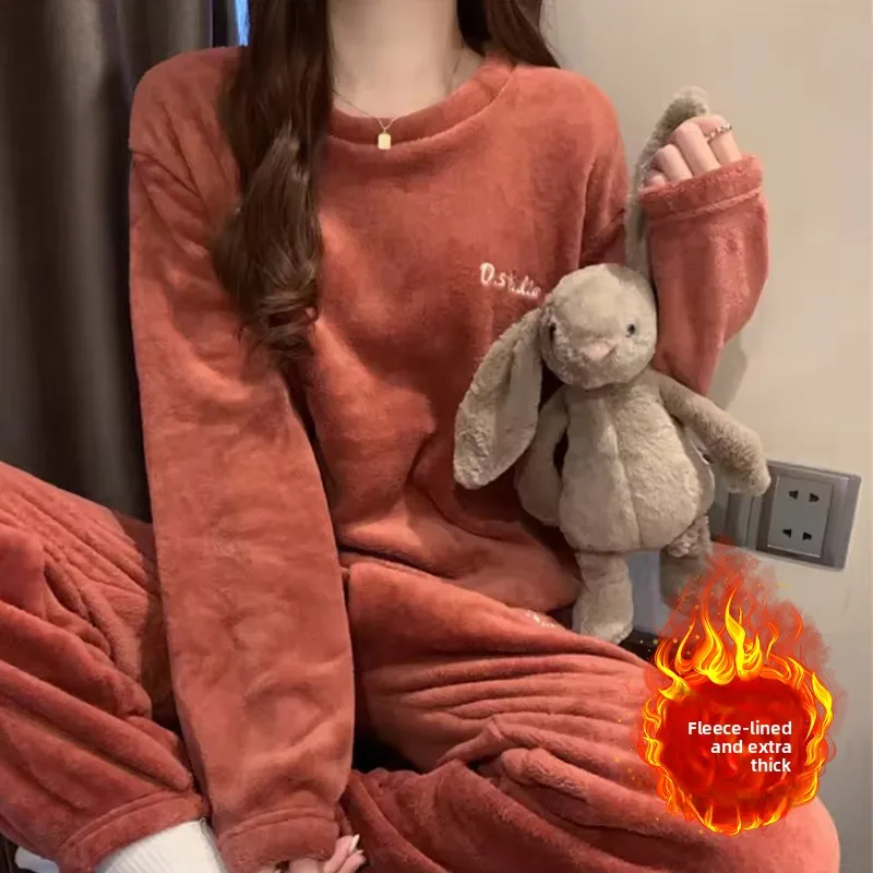 

Осенний пижамный комплект из кораллового флиса, утолщенная домашняя одежда, домашняя одежда унисекс, свободный удобный теплый наряд, можно носить на улице