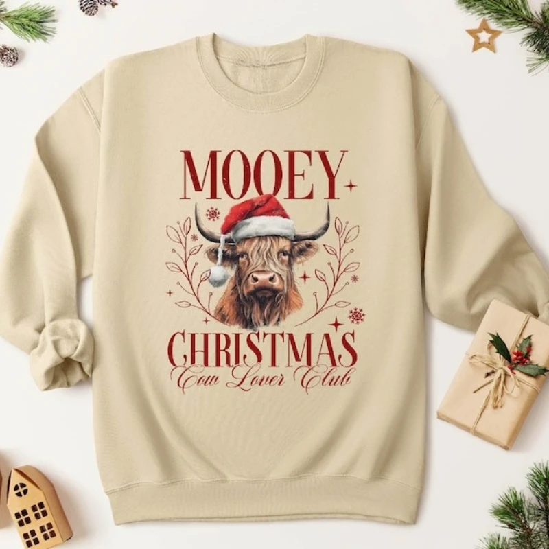 

С Рождеством Mooey Cow Забавный фермерский праздник осенне-зимний свитшот с круглым вырезом термотолстовка с длинными рукавами пуловер унисекс