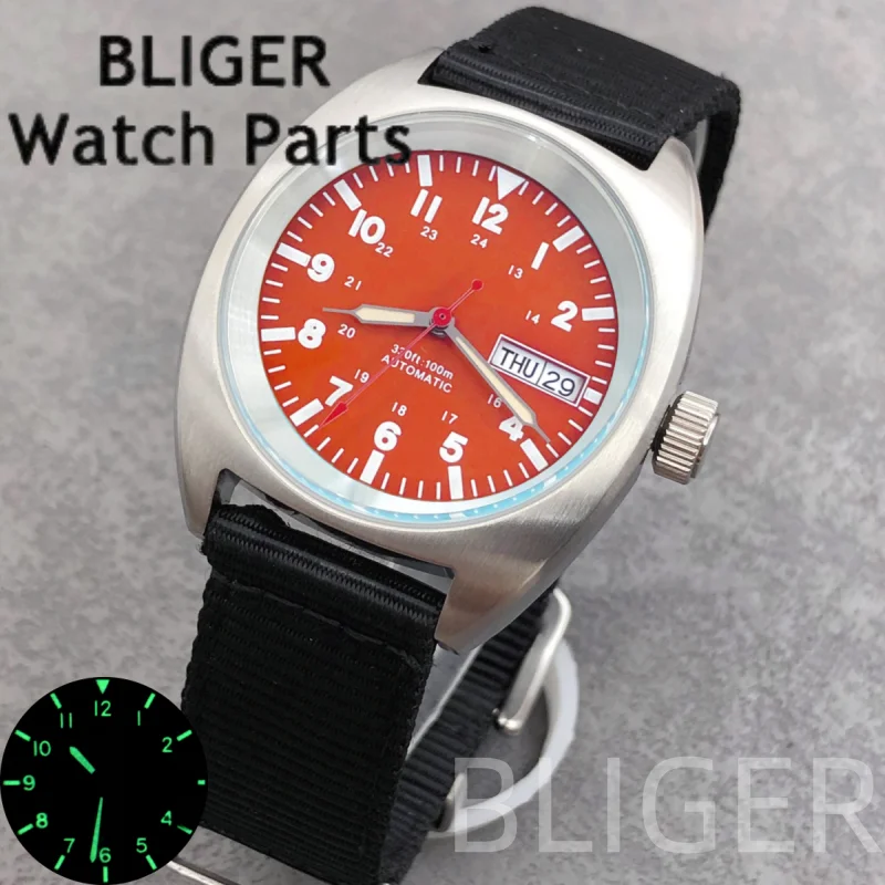 BLIGER 36 мм 39 мм мужские модные NH36A автоматические механические наручные часы из минерального стекла кожаный ремешок 100 м часы для дайвинга Pilot Lume