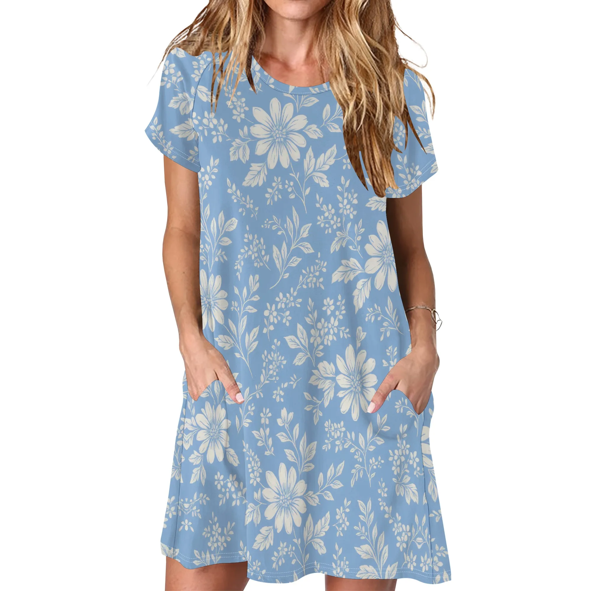 Abito casual da donna T-shirt Abiti estivi a maniche corte con tasche