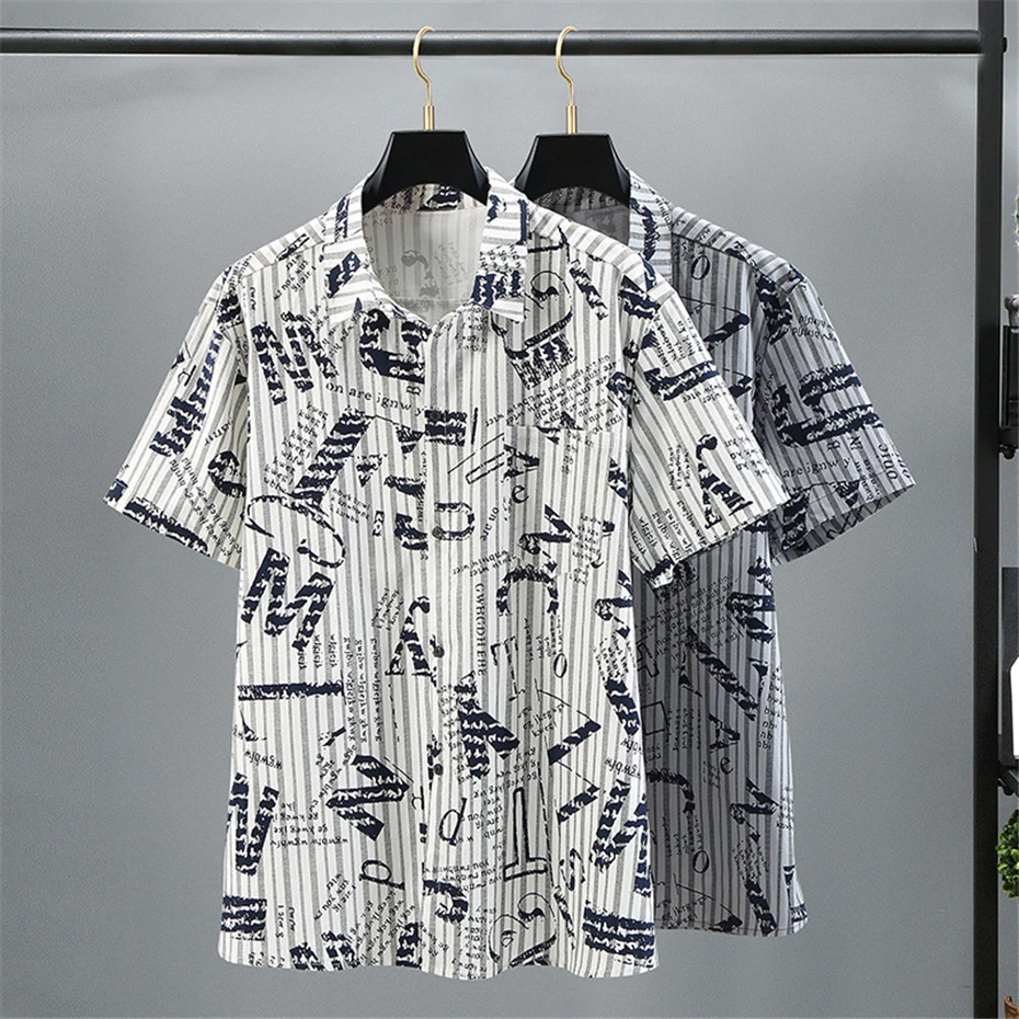 Hip Hop Streetwear Shirt Men Summer Short Sleeve Shirts Plus Size 10XL 11XL Fashion Stripe Shirts Male Big Size Tops