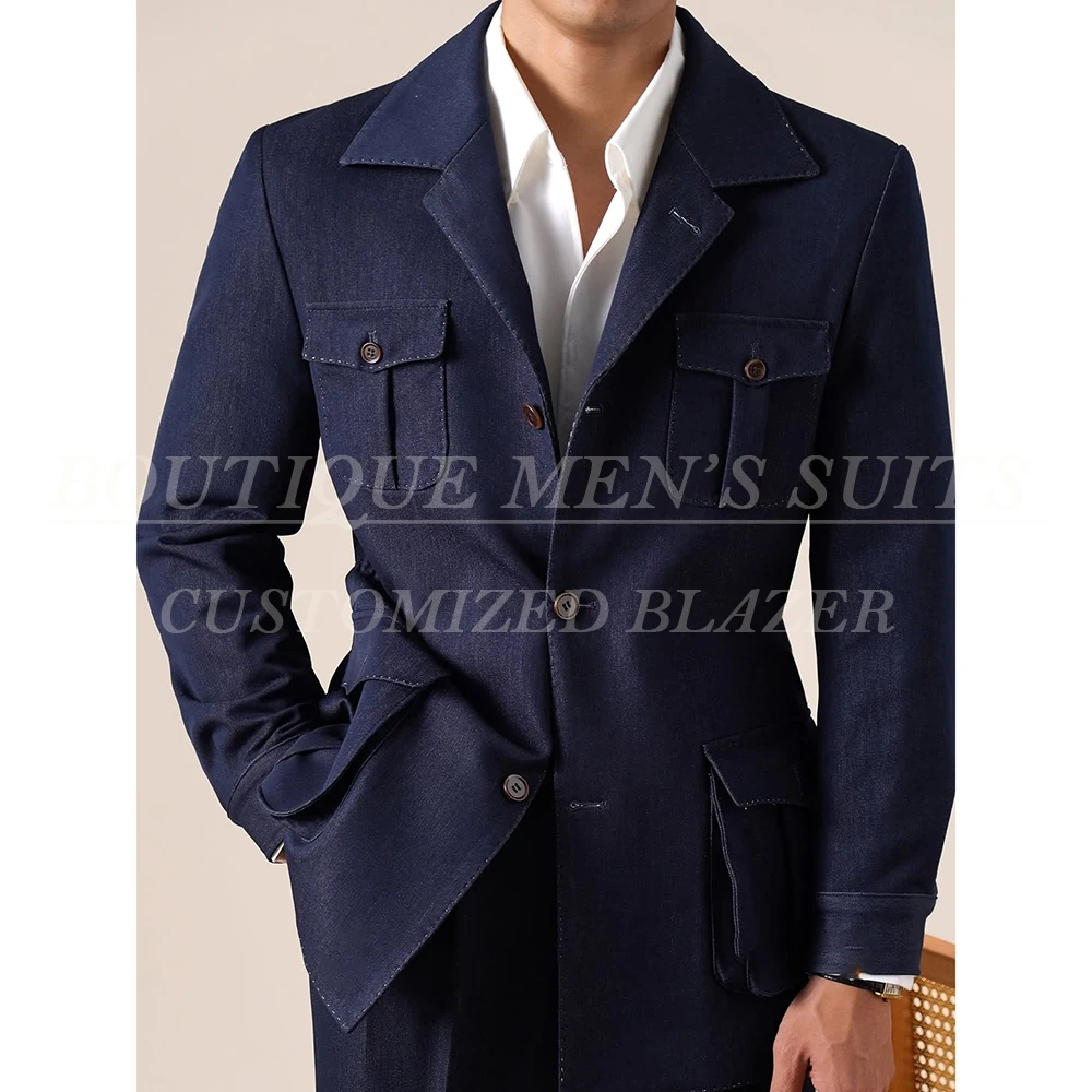 

Fashion Denim Men's Suits Single Breasted Notch Lapel Slim Fit Male Clothing Customzied Daily 2 Piece Jacket Pants Sets Outfits
