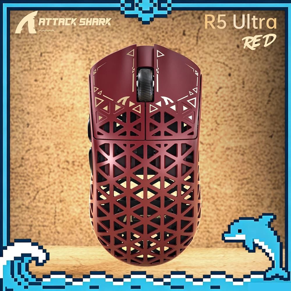 

Игровая беспроводная мышь ATTACK SHARK R5 ULTRA High-End с частотой опроса 8K, 42000 DPI, легкая, трехрежимная, Bluetooth, из углеродного волокна