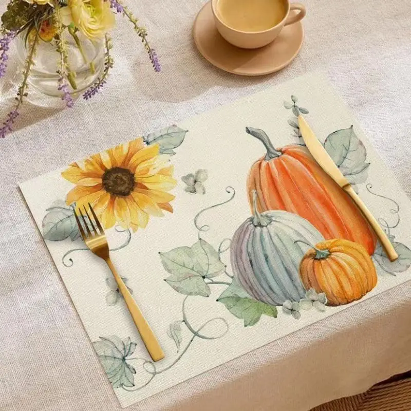 Fall Pumpkin Placemats for Dining Table Autumn Thanksgiving Seasonal Holiday Decoration Rustic Washable Table Mats