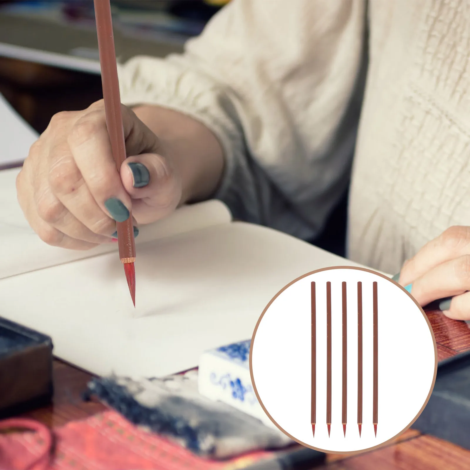 

5Pcs Chinese Calligraphy Brush Pens Professional Painting Practice Training Brushes for Students Home Office Art Ink