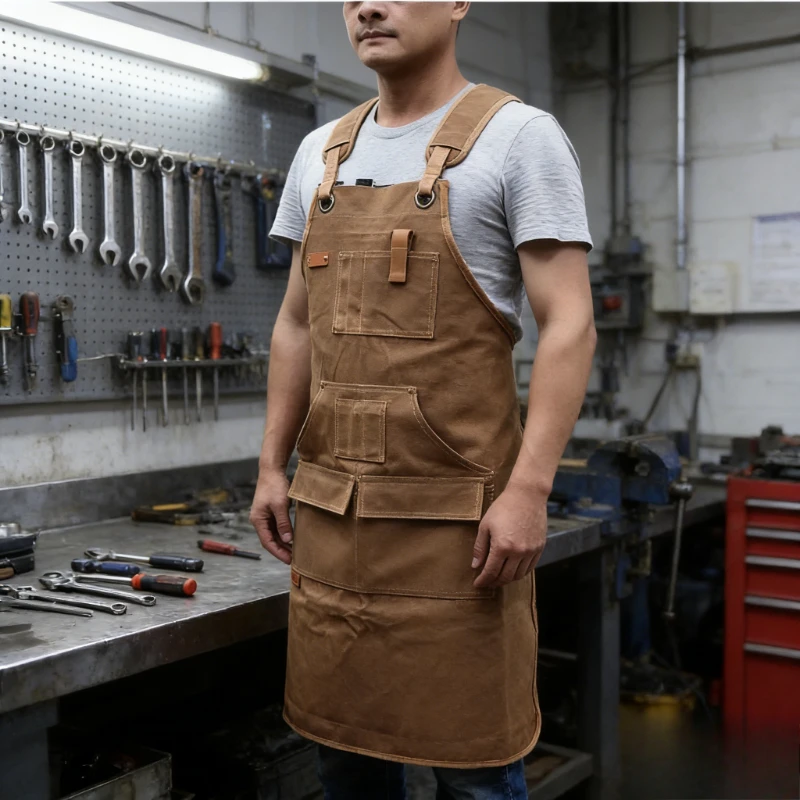 

Thickened Waterproof Canvas Gardening Apron Multi-pocket Bib Workwear For Carpenter Electrician BBQ Restaurant Kitchen Aprons