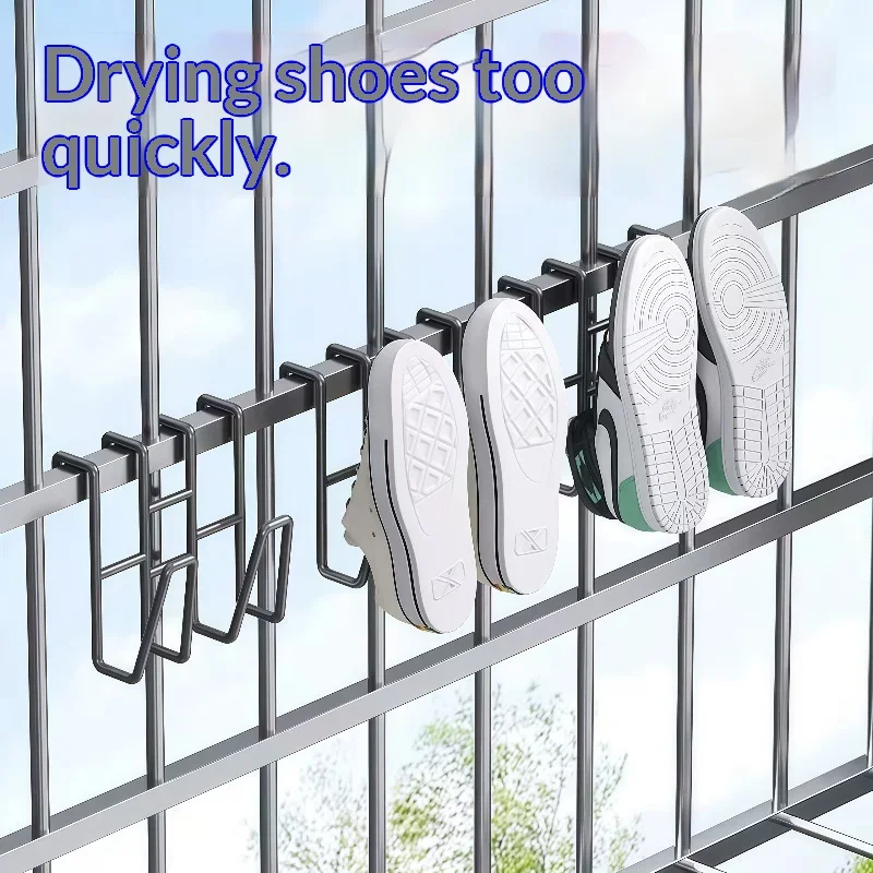 1/2PCS Stainless Steel Shoe Drying Rack Multifunctional Hanging Shoe Drying Hook Household Shoe Organizer for Balcony Laundry