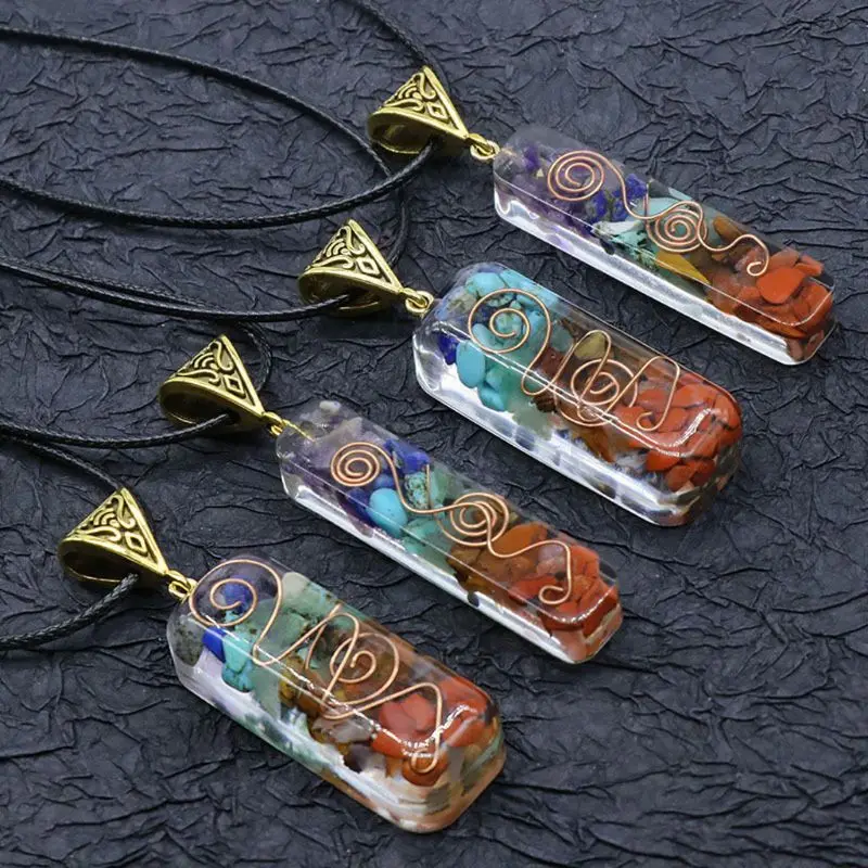 Exquisite 7 Chakras Crystals Stones Orgone Pendant Energy Orgonite Hex Chakra Necklace Jewerly for Street Shooting DropShip