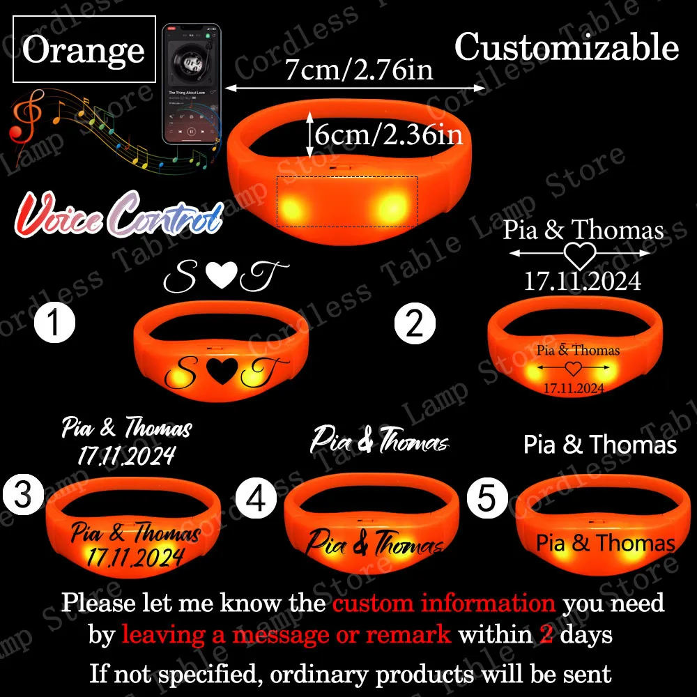 20-200 Stuks Aanpassen Led Armband Muziek & Geluidscontrole Armband Glow Lichtgevende Polsband voor Bruiloft Verjaardag Concert Party Supples