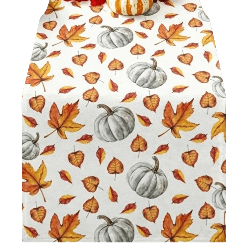Maple Leaf Pumpkin Table Runner Leaves Flower Halloween Tablecloth Desk Decor Holiday Party Autumn Harvest Table Flag