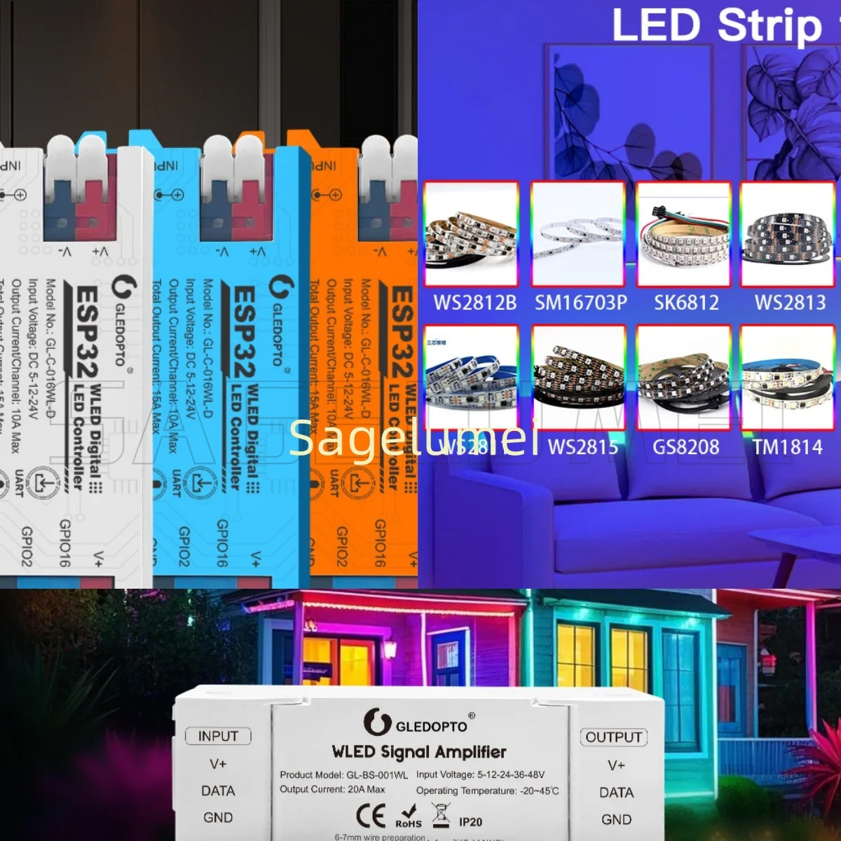

GLEDOPTO DIY Dynamic Work ESP32 WLED Цифровой светодиодный контроллер Функция микрофона GL-C-017WL-D Type-C TI LevelShifter IC Светодиодная лента