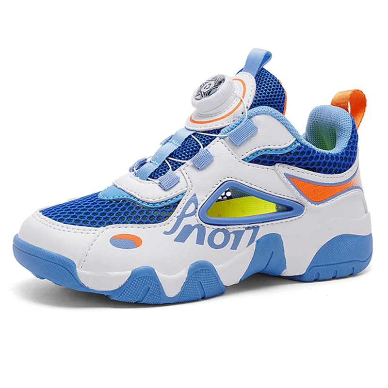 New Spring Mesh Breathable Children's Sports Shoes Rotating Buckle Design Boys' Casual Running Shoes Children's Sneakers