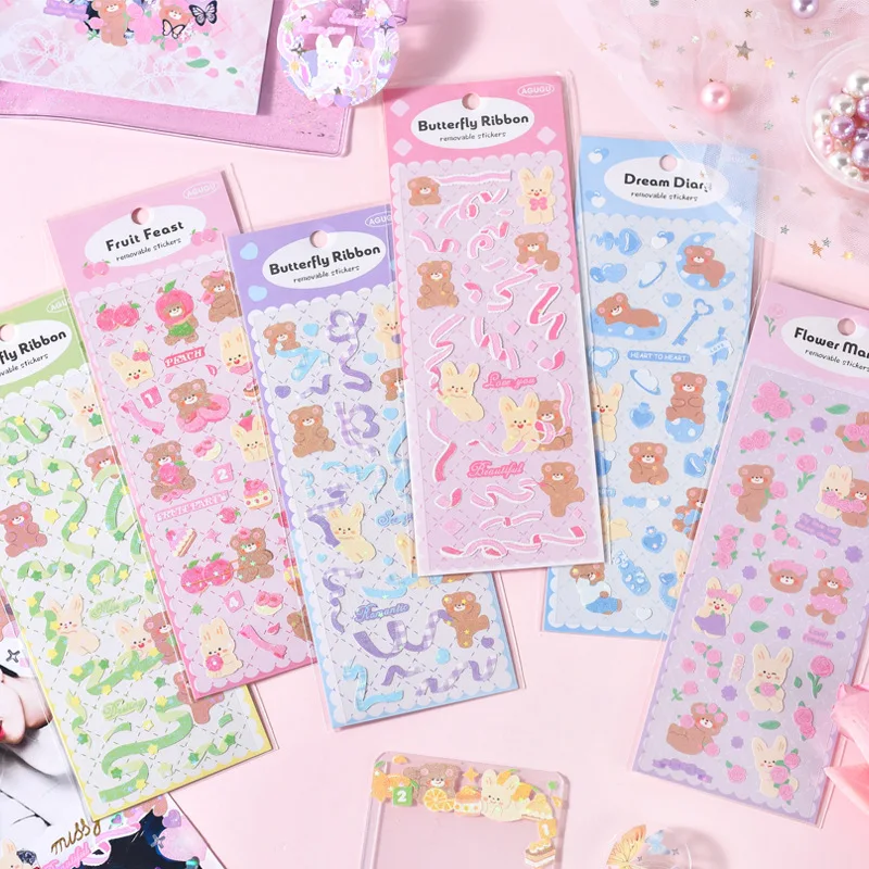 12pcs Kawaii Rabbit Bear Deco Stickers Scrapbooking Decorative Cute Sticker DIY Scrapbooking Label Diary Cup Journal Planner