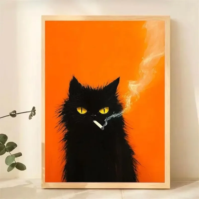 Minimalism Cute Peeping Black Cat Funny Cat Face Modern Poster and Prints Canvas Printing Wall Art Picture for Living Room Decor