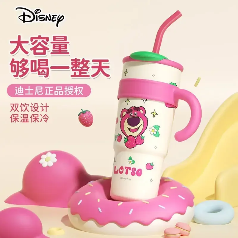 New Disney Cute Mickey Lotso 1200ml High-end Fashion Large Capacity Portable Outdoor Insulated Straw 316 Thermos Cup Wholesale