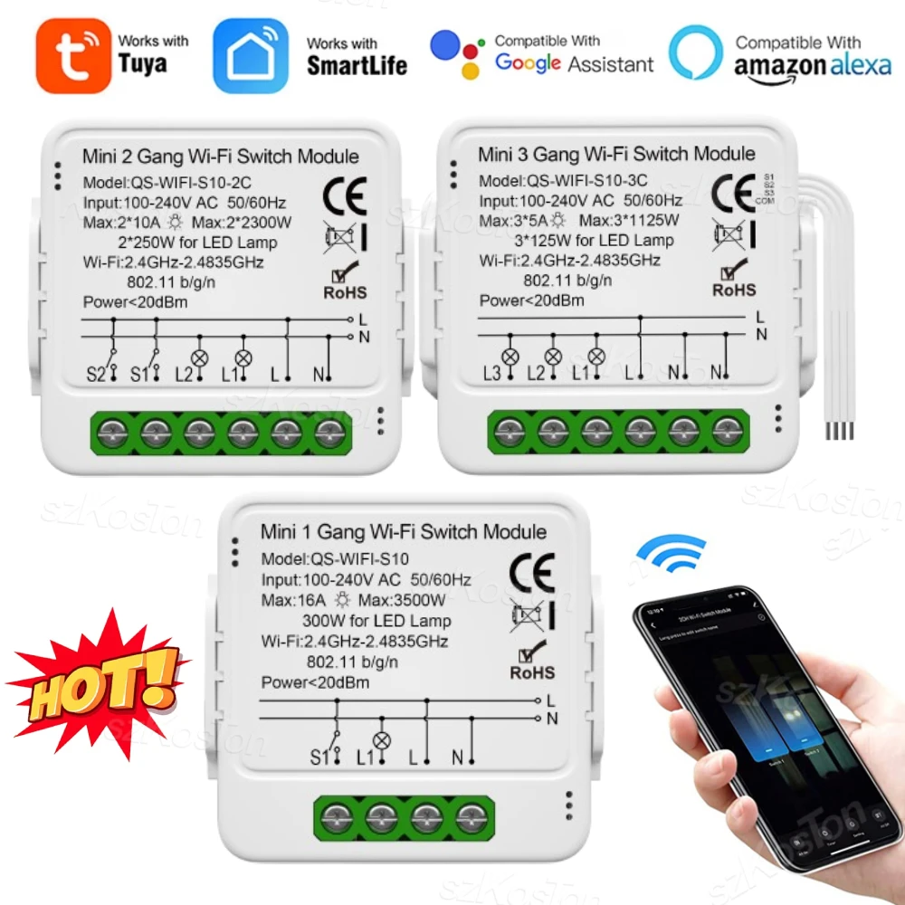 Tuya – interrupteur WiFi intelligent, 1/2/3 boutons, pour maison intelligente, disjoncteur, fil neutre requis, minuterie d'application à distance, fonctionne avec Alexa Google