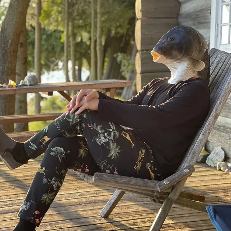 FC6 Realistic Fish Mask Latex Masks Animal Head Mask Halloween Costume Headwear Masquerade Party Dress Up Adult@FC8！