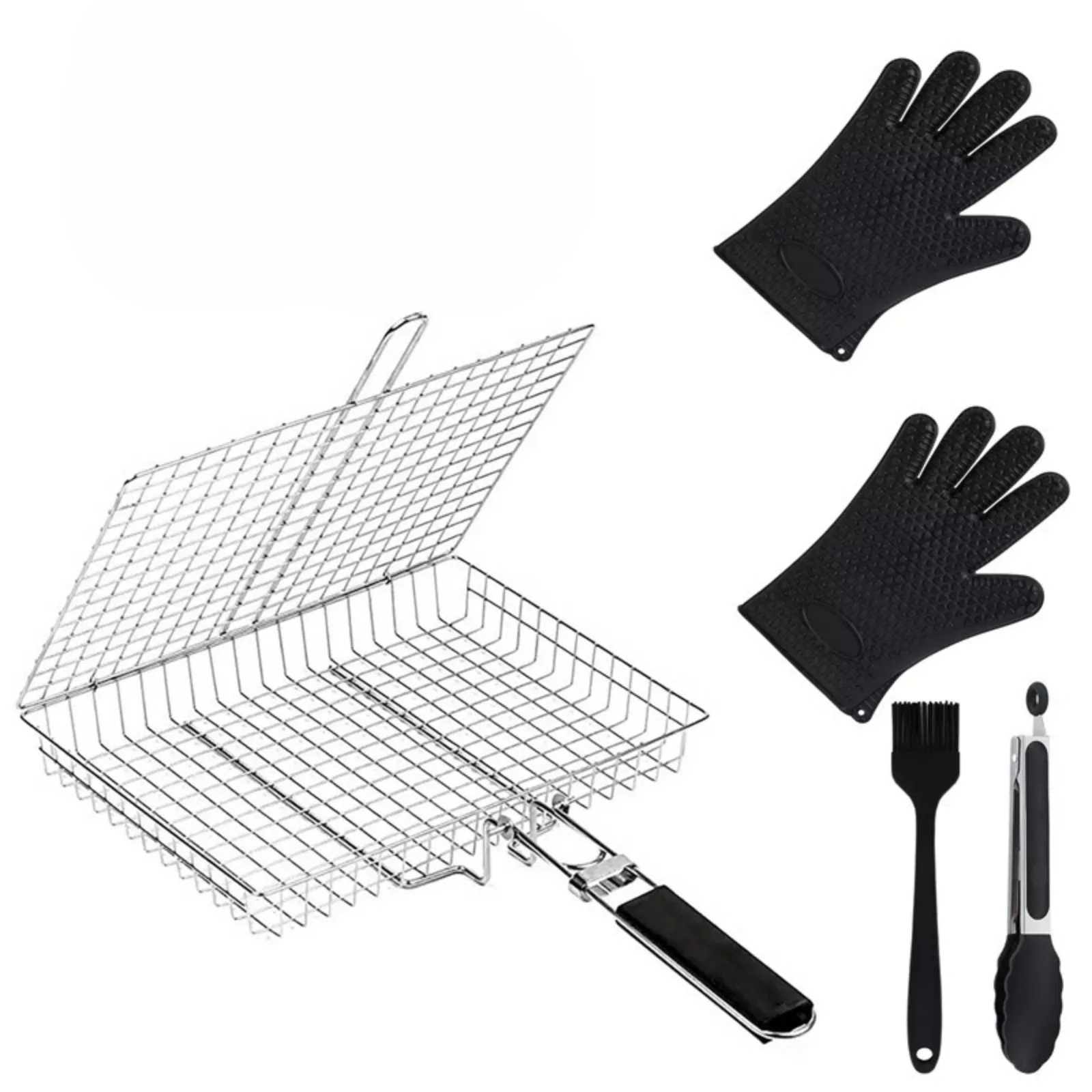 Grill Basket BBQ Grill Basket Stainless Steel Vegetable Meat Grill Cage Portable Barbecue Net Outdoor Camping Picnic Accessories