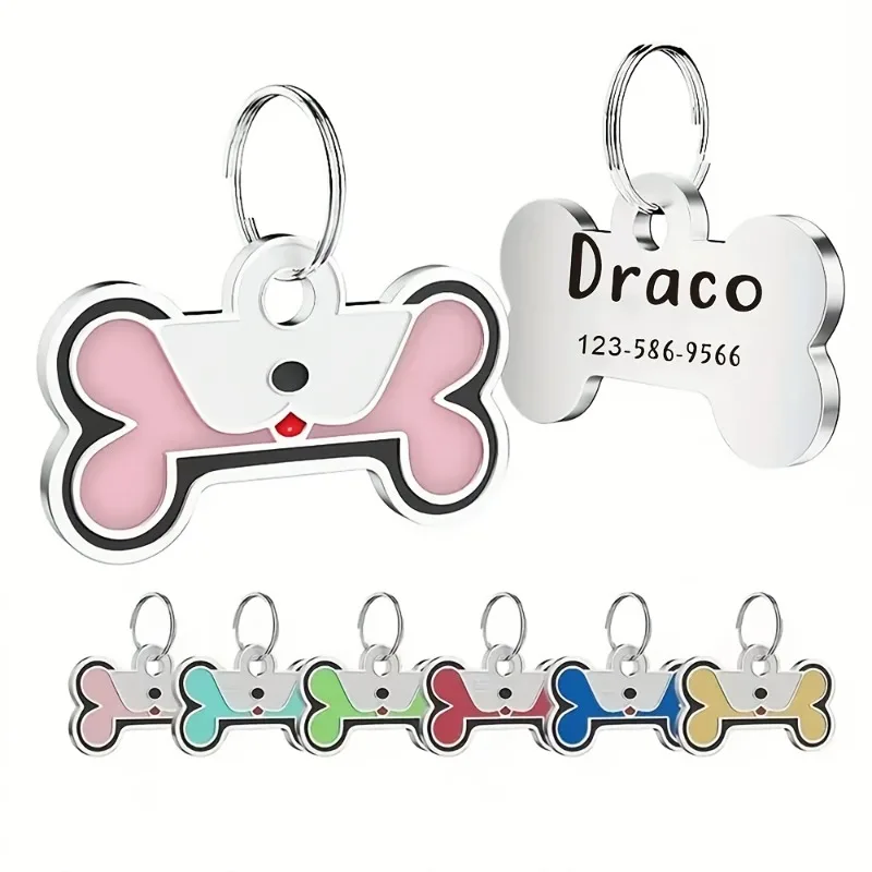 Customized Pet Nameplate Free Engraving Name ID Tag for Dog Cat Collar Necklace Personalized Puppy Anti-lost Nametag Bone Shape