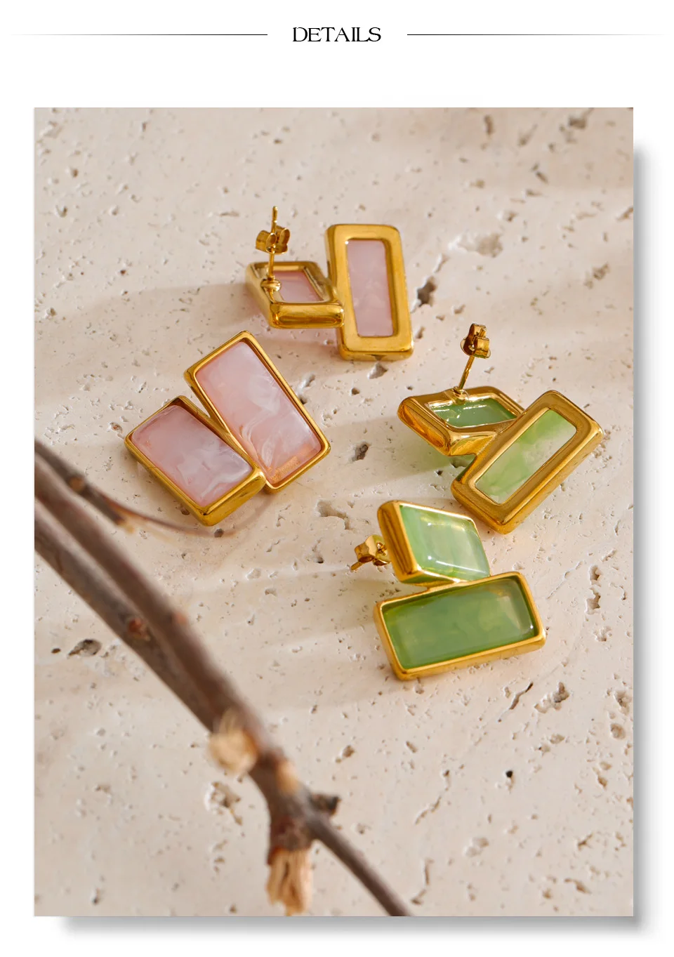 Yhpup Multi Color Stainless Steel Acrylic Resin Rectangle Stud Earrings Tarnish Resistant Daily Fashion Jewelry PVD Plated