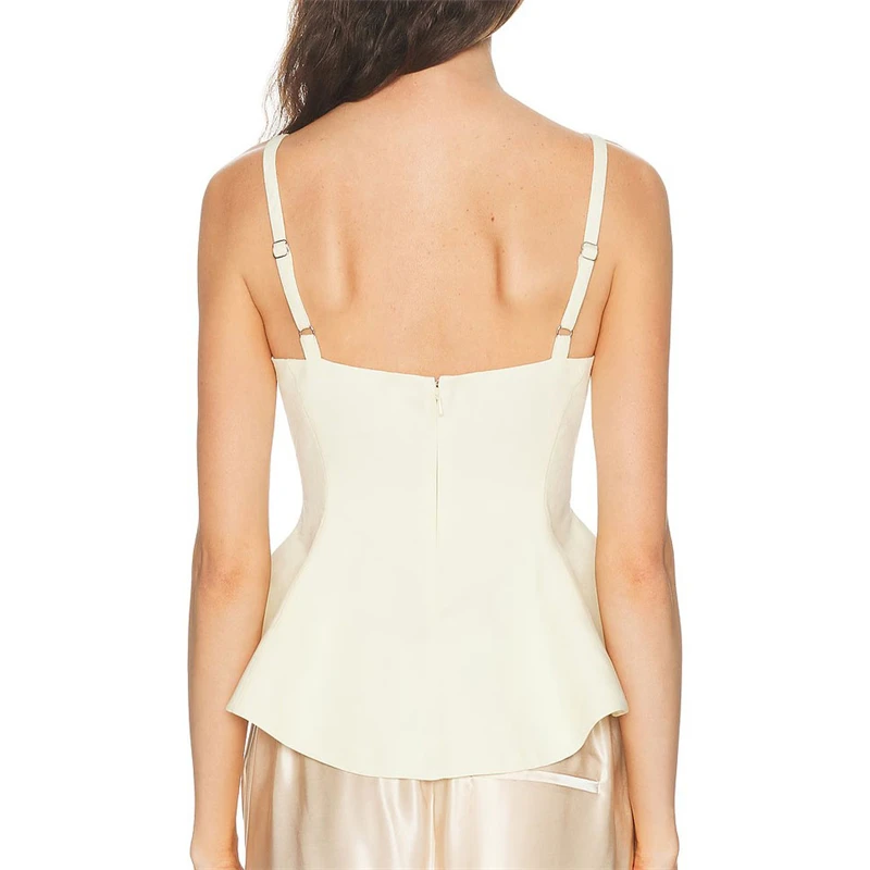 2026 Summer New Linen Blend Camisole - High-Quality, Stylish, Casual, Irregular Backless Ruffled Hem, Simple and Versatile Top