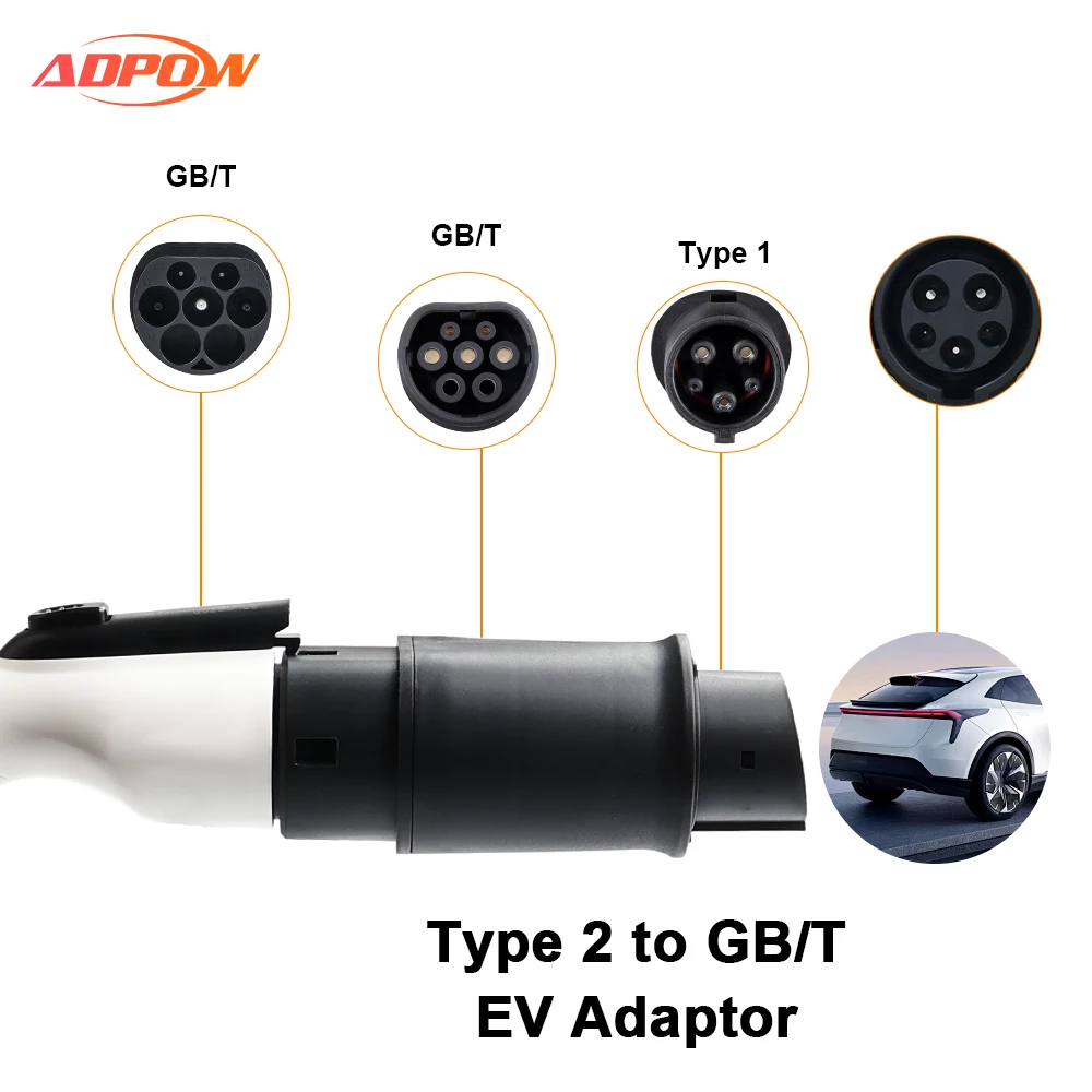ADPOW GBT To Type1 Adapter 32A 7.2kw GB/T Female Plug with Type 1 Female Converter J1772 Electric Car For Ford Chevrolet Tesla