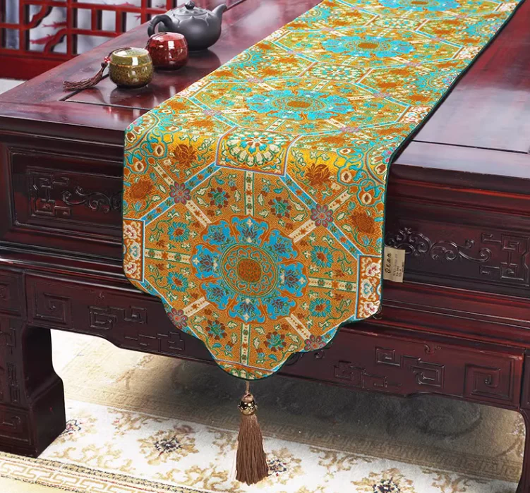 Custom Ornate Silk Fabric Yun Brocade Table Runner,  Table Decoration, Chinese style, Rectangle Tea Coffee Tablecloths